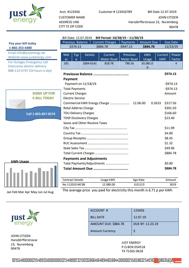 Germany Just Energy utility bill